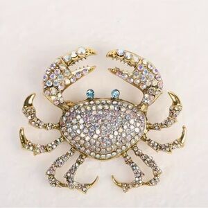 Gold and Silver Crab Rhinestone Brooch NWT